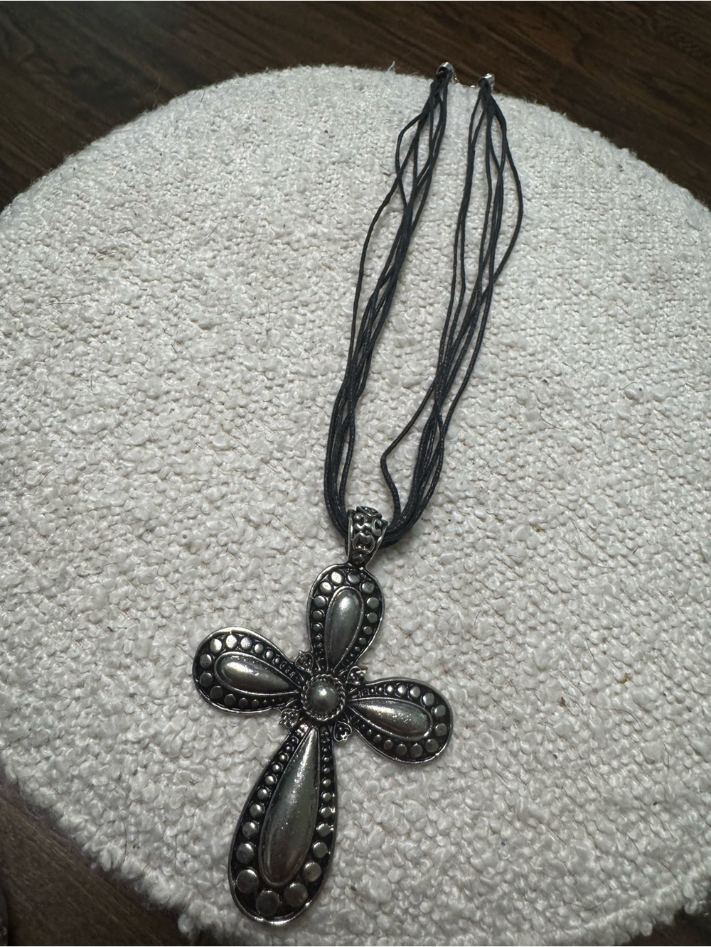 Women's Vintage Cross Pendant Necklace - Black and Silver
